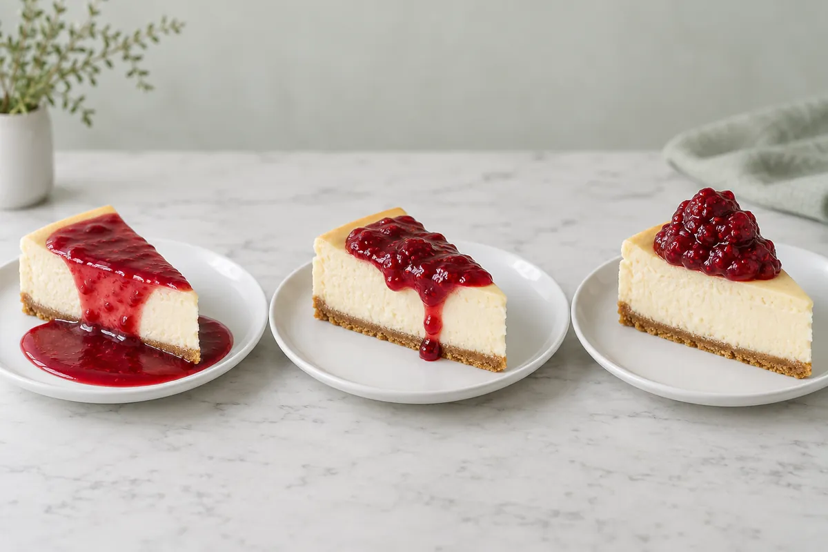 Three raspberry topping viscosities on cheesecake - process evidence Three raspberry topping viscosities on cheesecake