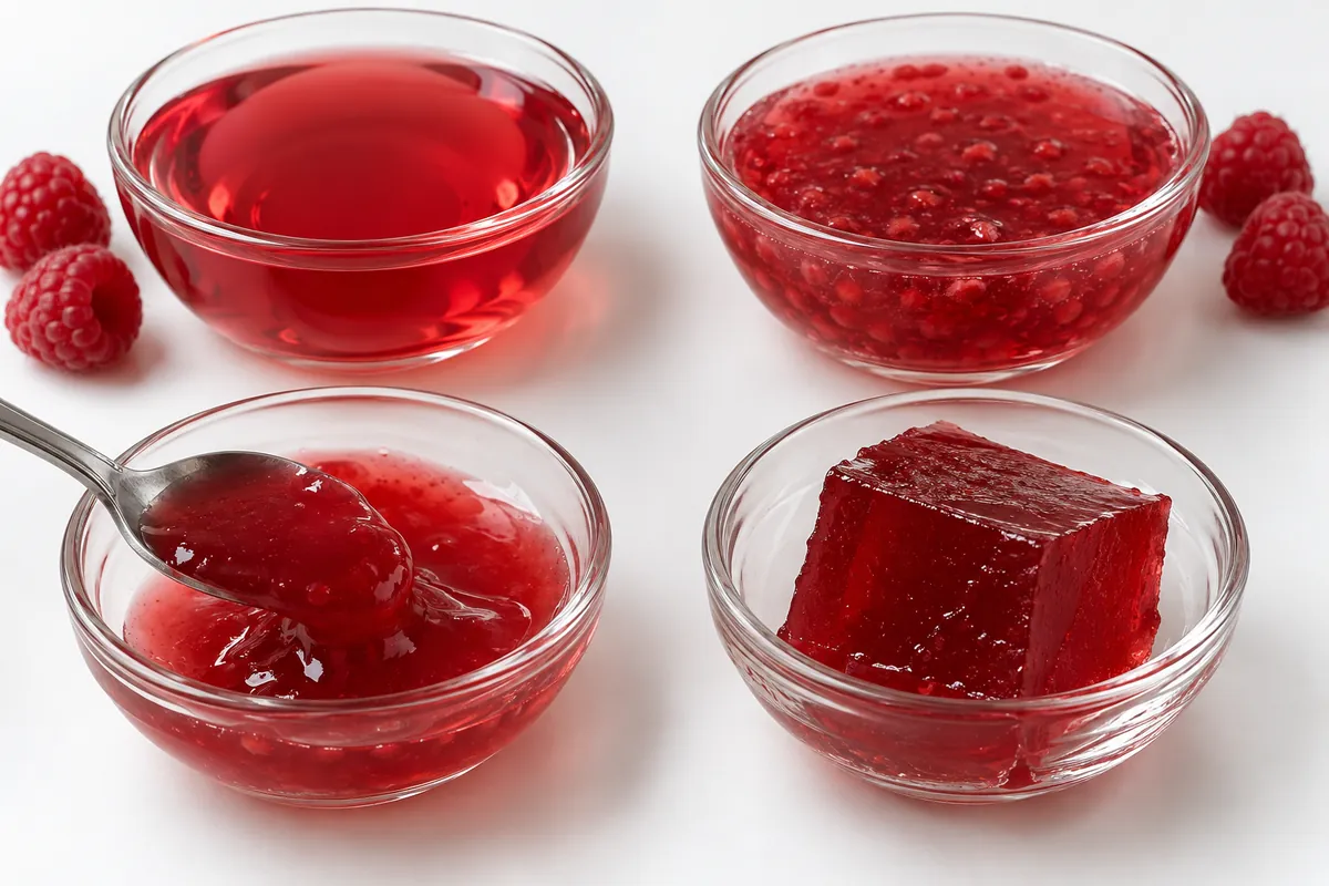 Raspberry jelly samples showing different set faults - process evidence Raspberry jelly samples showing different set faults