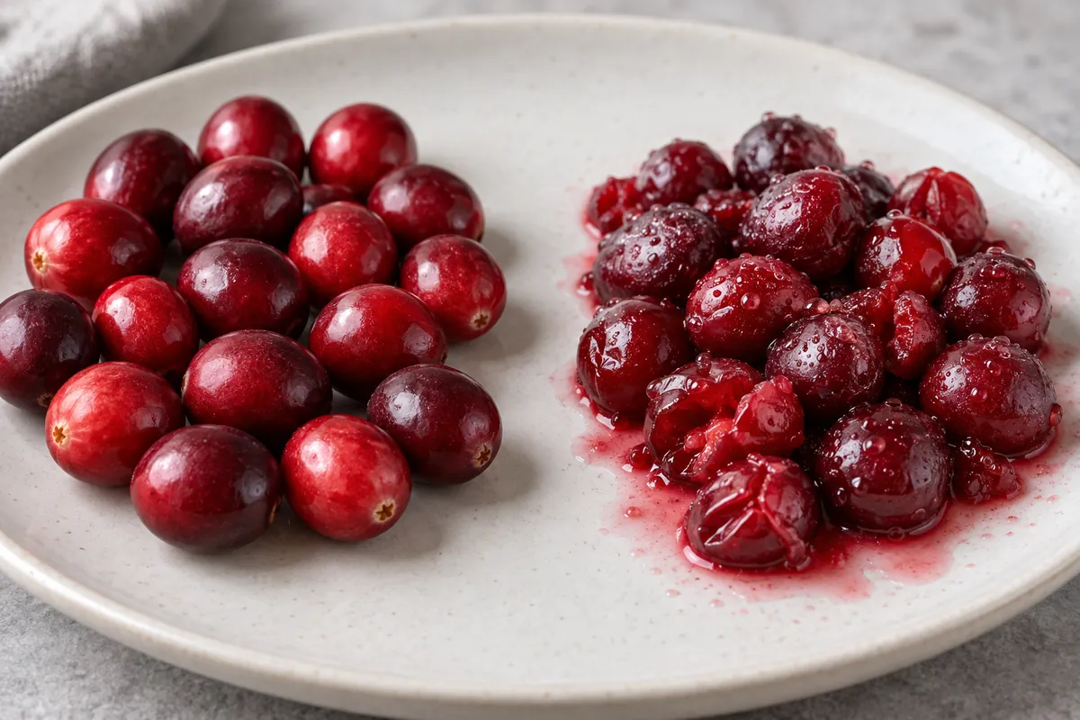 Fresh cranberries compared with softened thawed cranberries - process evidence Fresh cranberries compared with softened thawed cranberries