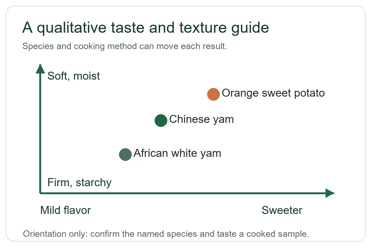 Qualitative yam and sweet potato flavor and texture comparison