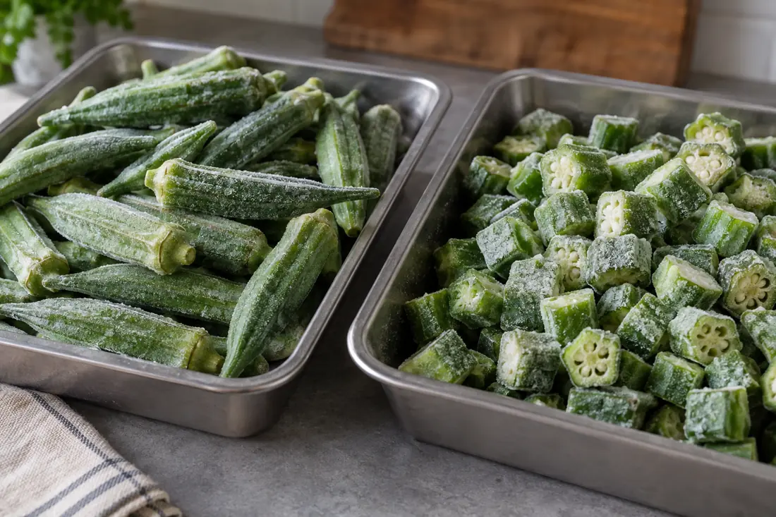 Handle frozen okra without thawing visual explanation