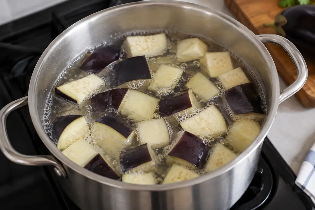 Prepare and simmer eggplant evenly visual explanation