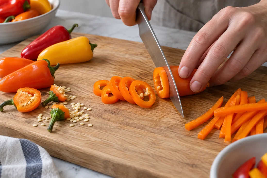 Mini sweet peppers cut into rings and narrow strips